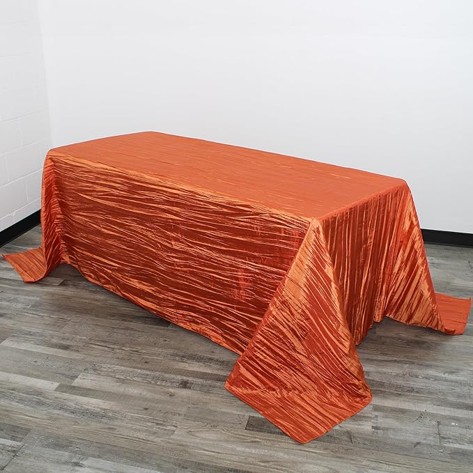 YOUR CHAIR COVERS - 90 x 156 inch Rectangular Crinkle Taffeta Tablecloth - Terracotta, Rectangle Table Linens for 8 ft Rectangular Tables, Wedding Crushed Table Cloth