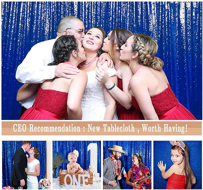 ShinyBeauty Shimmer Royal Blue Backdrop Curtain 7Ftx7Ft Photo Backdrops Blue Photograph Background Sequin Curtains for Parties, Camera, Birthday, Graduation, Holiday Decor