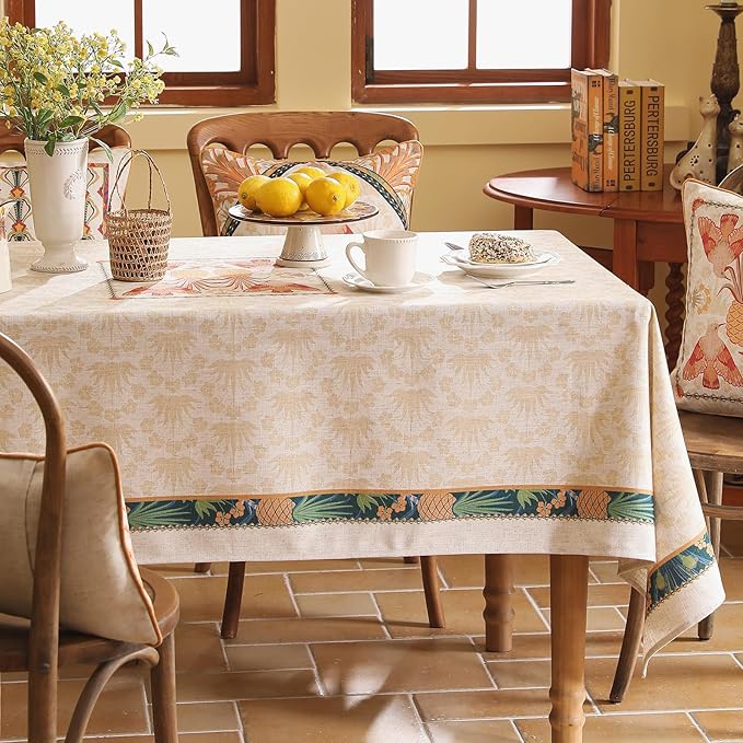 patdrea Designer Extra Long Rectangle Linen Table Cloth,Vintage Anti-Wrinkle Tropical Style Tablecloth,Decor Table Cover Cloth for Kitchen Dining Christmas,Thanksgiving,67"x118"-Pineapple a