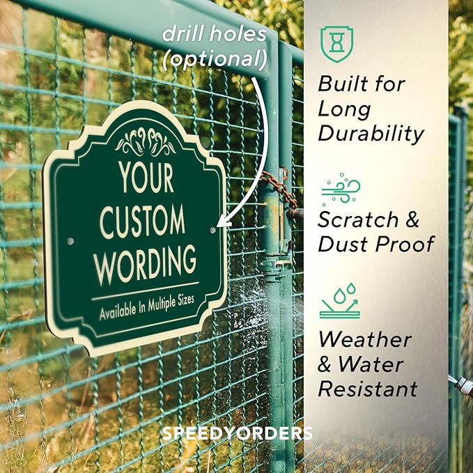 Custom Decorative Outdoor Metal Sign - Personalized Aluminum Driveway Sign, Waterproof, Made In USA - Design 2 Forest Green 14x10 In
