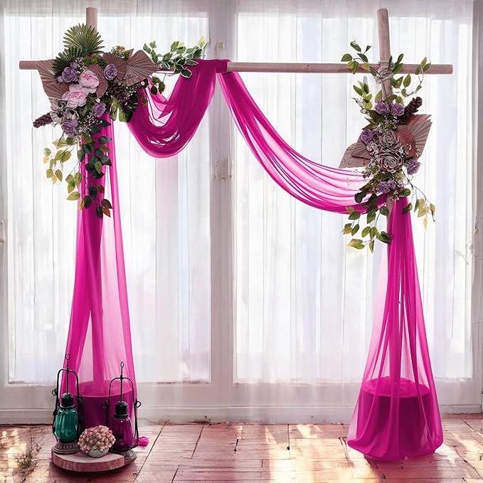 MDS Halloween Chiffon Draping Fabric - 1 Panel, 30" Wide x 50ft Long - Sheer Spooky Arbor & Canopy Drapery for Haunted House Backdrops, Party Ceilings, DIY Costumes & Themed Events - Magenta