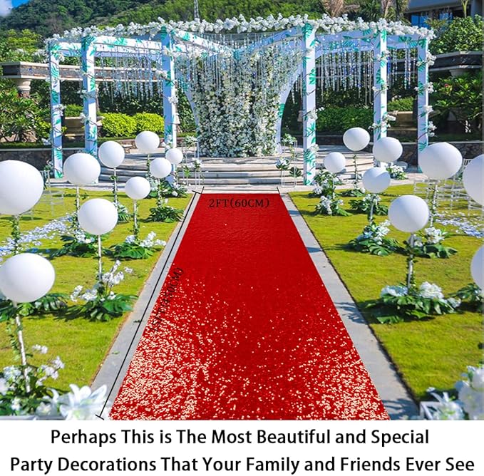 Aisle Runner Red Sequin Glitter Carpet 2 x 15 Ft