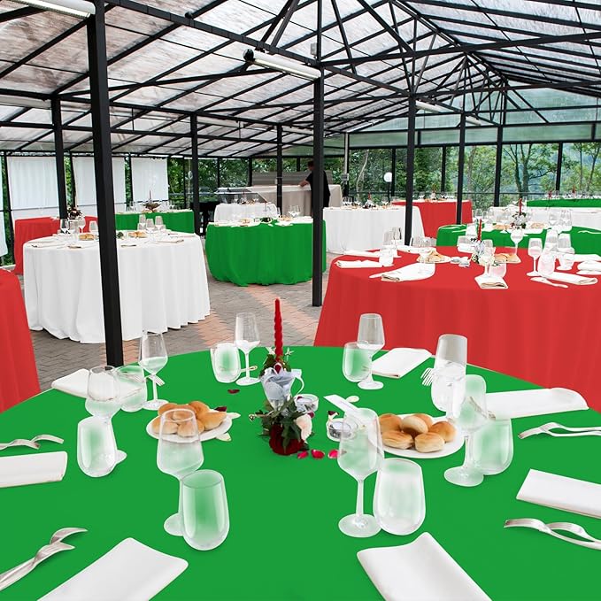 6 Pack Christmas Round Disposable Tablecloth, Red White Green Circle Plastic Tablecloth Bulk, Italy Theme Table Covers for Christmas Family Gathering Dining Banquet Italian Party Decoration,84inch