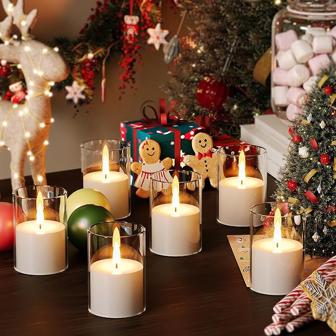 12Pack Flickering Flameless LED Candles with Remote & Timer, Battery Powered - Small Pillar & Votive, Clear (2"X3")