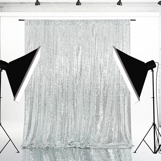 Eternal Beauty Silver Sequin Backdrop, 4x6 Ft Glitter Background Curtains for Shimmer Photography Party Wedding Birthday Back Drop Decor