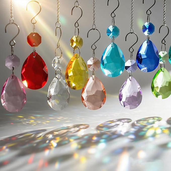 H&D HYALINE & DORA 3Inch Crystal Suncatcher Bauhinia Prisms Pendants 10Pcs Chandelier Crystals Replacement Hanging Sun Catcher Beads for DIY Arts Crafts Decor (Lake Blue)