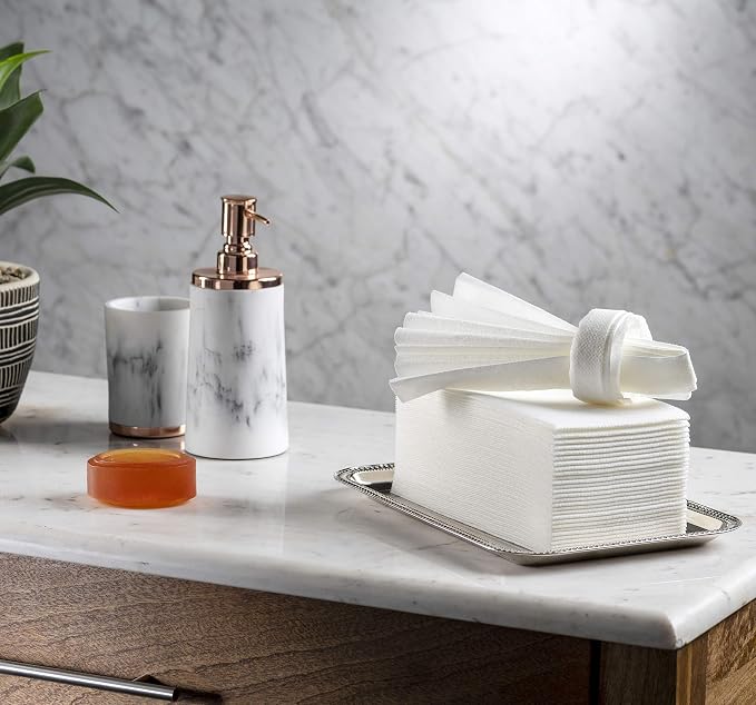 Disposable Napkins, White Linen-Feel Paper Guest Towels, 8 x 17 in