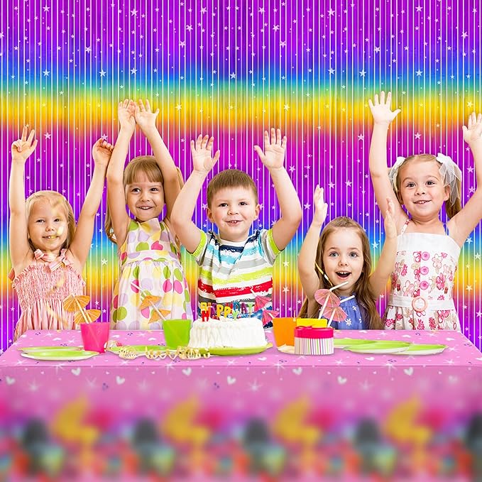 Streamers 4 Pack Sparkly Rainbow Metallic Backdrop, 3.2 x 8.2 FT