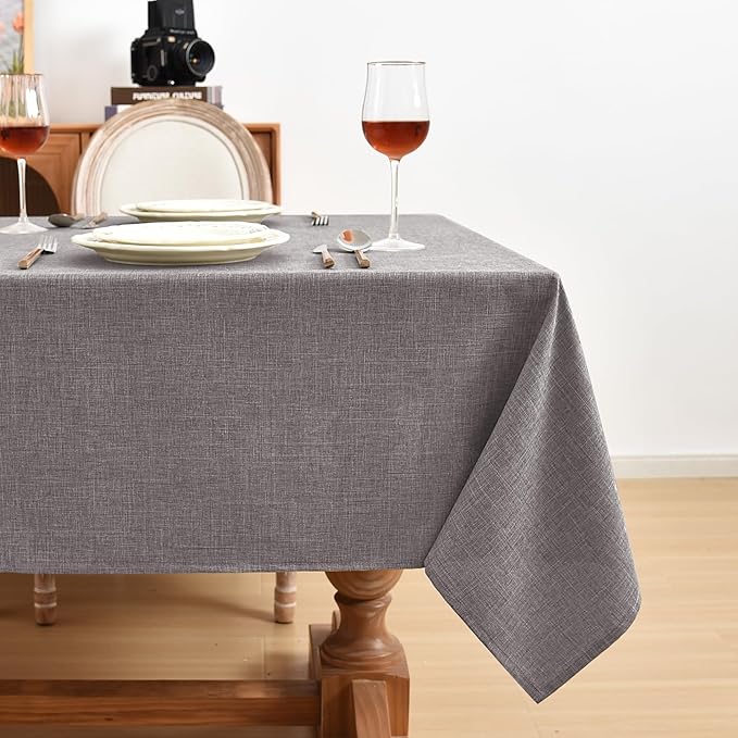 Fitable Faux Linen Table Clothes 2 Pack, Faux Burlap Fabric Tablecloths for Rectangle Tables, Rustic Holiday Table Covers for Kitchen Dining, Party, Farmhouse (Stone, 54 x 78 Inch)