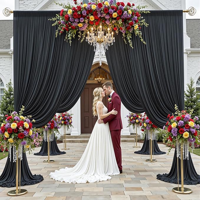 50×14ft Wrinkle Free Black Backdrop Curtain for Parties Wedding,10 Panels 5×14ft Height Soft Silky Polyester Photo Backdrop Drapes for Birthday Graduation Photography Stage Event Background Cloth