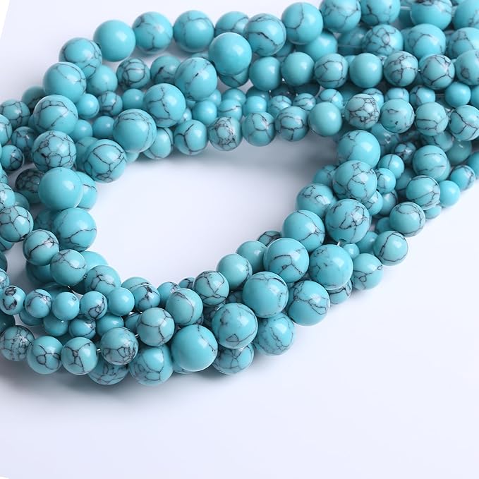 Lake Blue Turquoise Stone Beads Gemstone Round Crystal Energy Jade Beads Stone Beads for Jewelry Making DIY Bracelet Necklace Jewelry Making 1 Strand 15.5inch 60PCS 6MM