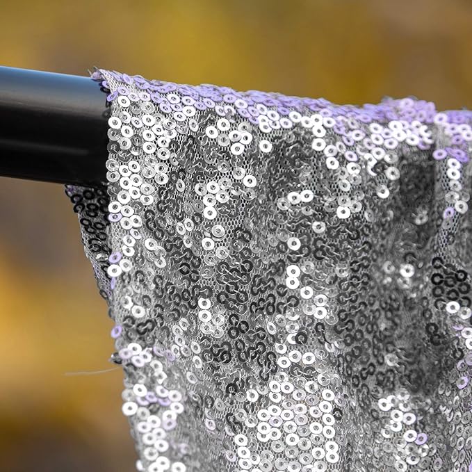 JYFLZQ Silver Sequin Backdrop Curtains 4ft x 8ft 2 Panel Glitter Photo Booth Backdrops Sparkly Photography Background Drapes for Parties Wedding Bridal Showers