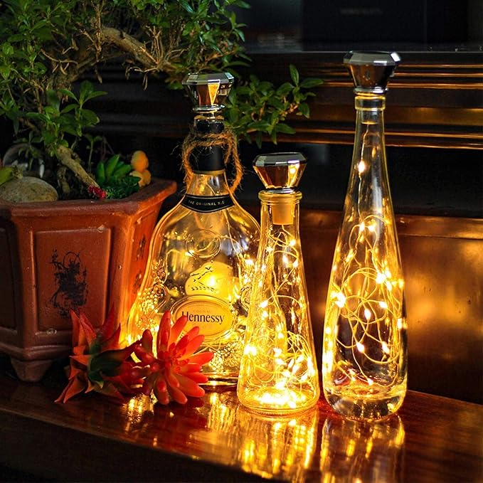 Upgraded 12 Pack Diamond Solar Wine Bottle Lights, 20 LEDs Waterproof Copper Light, Bottle Light Fairy Cork String Lights for Yard Patio Decor, DIY Birthday Gift for Mom Grandma Friend(Warm White)