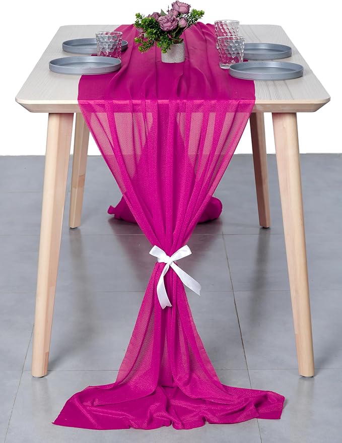 MDS Halloween Chiffon Table Runner - 25 Pack, 29 x 170 Inches, 14ft Each - Sheer Spooky Table Runners for Haunted House Parties, Trick-or-Treat Tables, Witchy Décor, Wedding & Events - Magenta