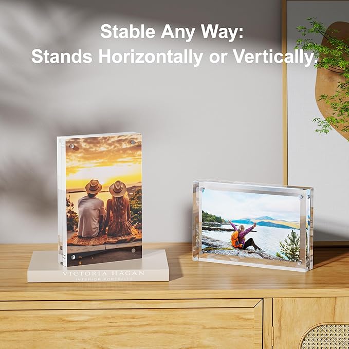 3 Pack 8x10 Acrylic Picture Frames - 20% Thicker Double Sided Magnetic Frame with UV Protection - Freestanding Clear Frameless Display for Tabletops - Modern Photo Frame Set for Home & Office Decor