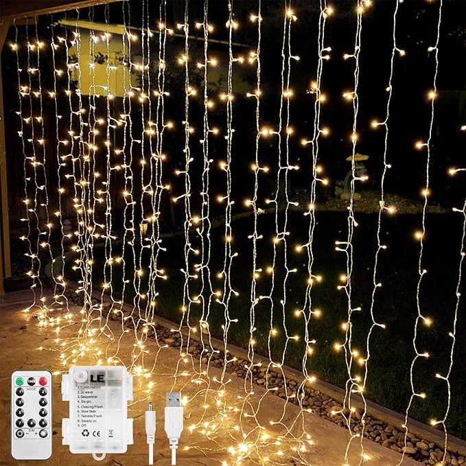 Indoor Fairy Curtain String Lights, 10x10 ft, Warm White, Battery or USB