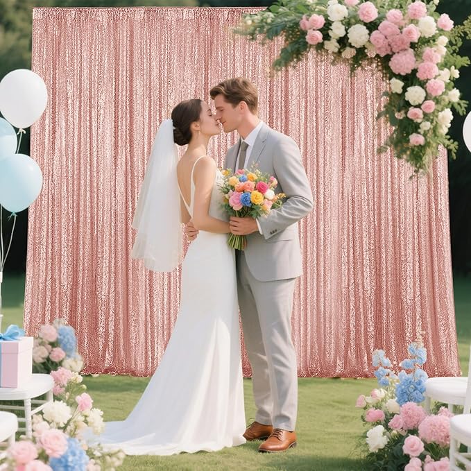 Rose Gold Sequin Backdrop Curtain 4 Pieces 2FTx8FT Glitter Photography Backdrop for Party Wedding Birthday Christmas Decorations