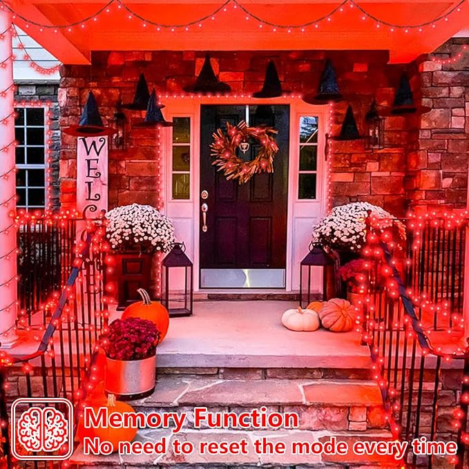 YEGUO 165ft 500 LED Halloween Lights Outdoor Waterproof, Red String Lights Plug in, Green Wire Twinkle Christmas Lights Indoor with Timer Memory 8 Modes