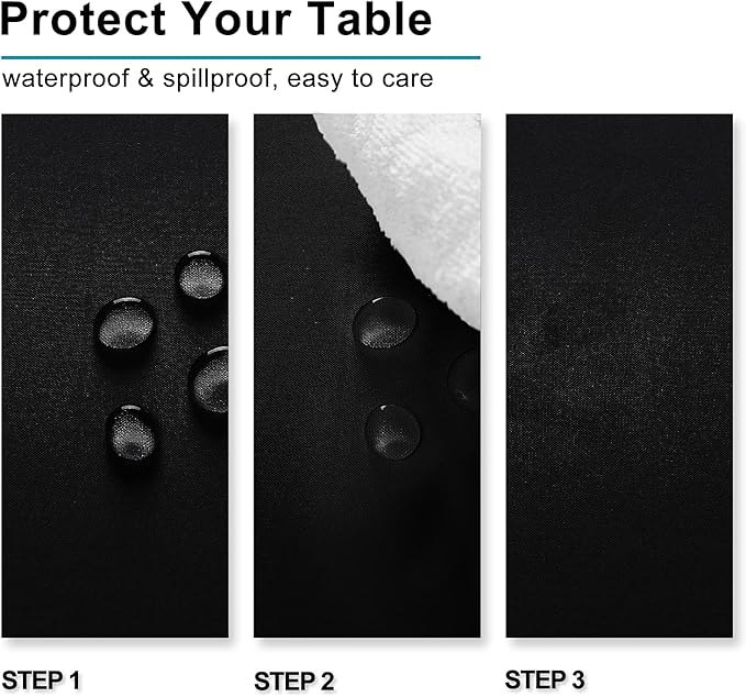 Hiasan Black Rectangle Tablecloth - Waterproof Spillproof and Wrinkle Resistant Washable Polyester Table Cloth for Dining Party, 80 x 80 inch