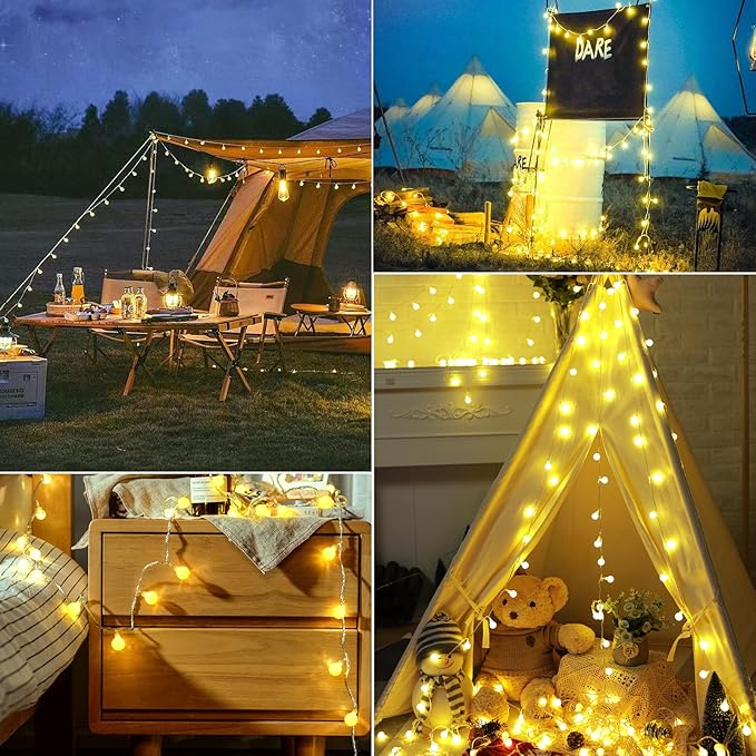 Indoor String Lights, 66 Ft Warm White 200 LED Mini Globe Lights