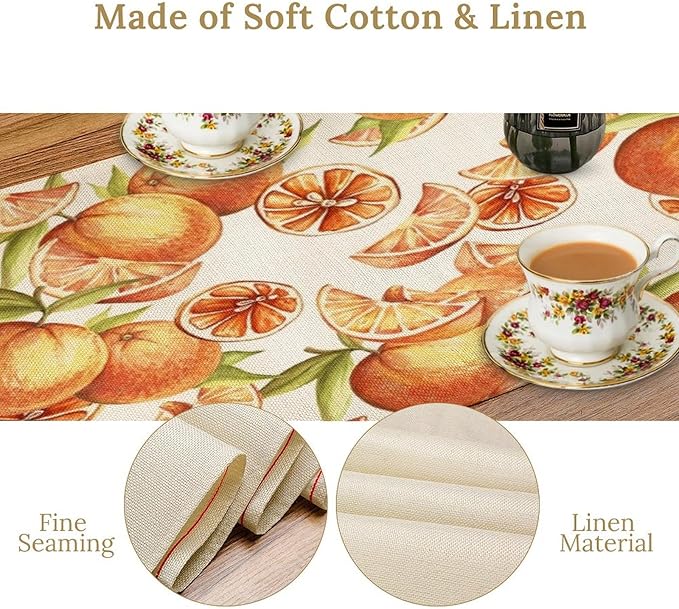 Spring Summer Orange Citrus Table Runner Sweet Fruit Botanical Print Little Cutie Dinner Runner for Farmhouse Baby Shower Party Holiday Home Kitchen Dining Table Decor 13x108
