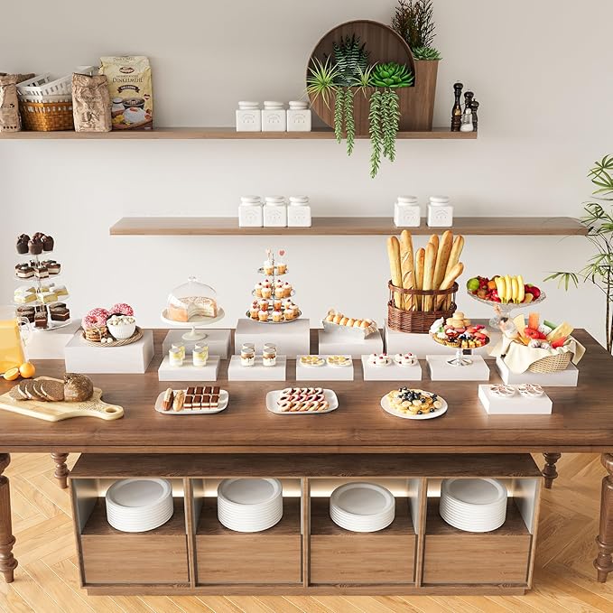 Oversized Buffet Risers, Food Display Stand for Catering Dessert Collectibles Jewelry Figures Show, White Acrylic Cuboid Display Nesting Risers with Hollow Bottoms, Cuboid, 6 Pcs, 10x12x14