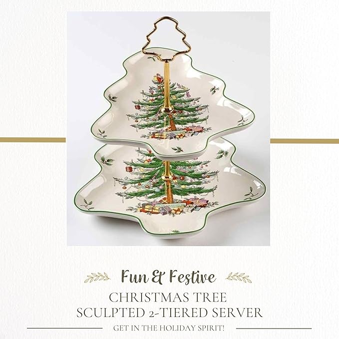 Cake Stand 2-Tier Porcelain Tree Server with 10 and 8 Inch Plates