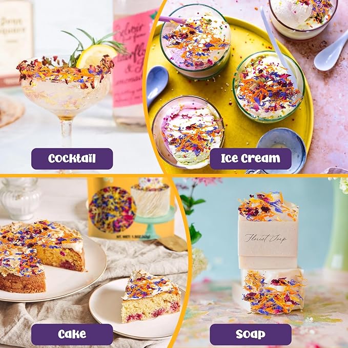 Edible Cake Toppers: 4-Petal Dried Flower Blend, 3.5 Oz Bag
