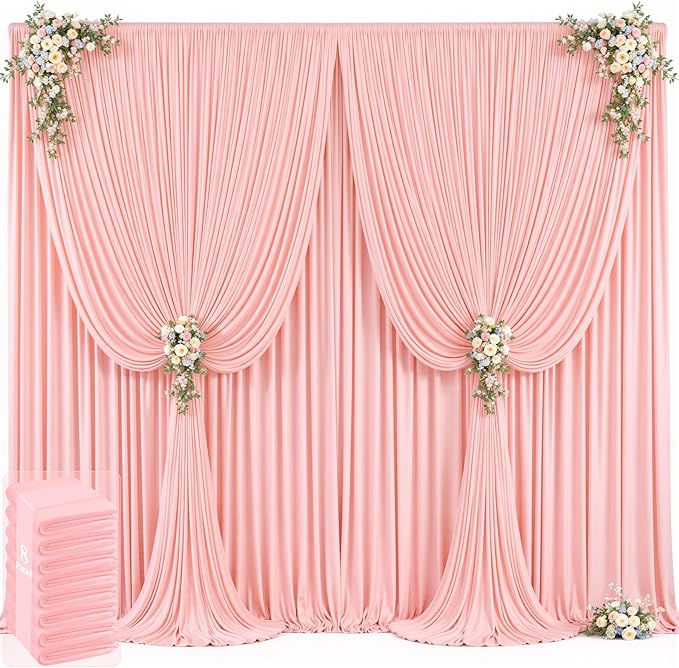 Backdrop Curtains in Blush Pink, 8 Panels 5ft x 12ft Wrinkle-Free Fabric