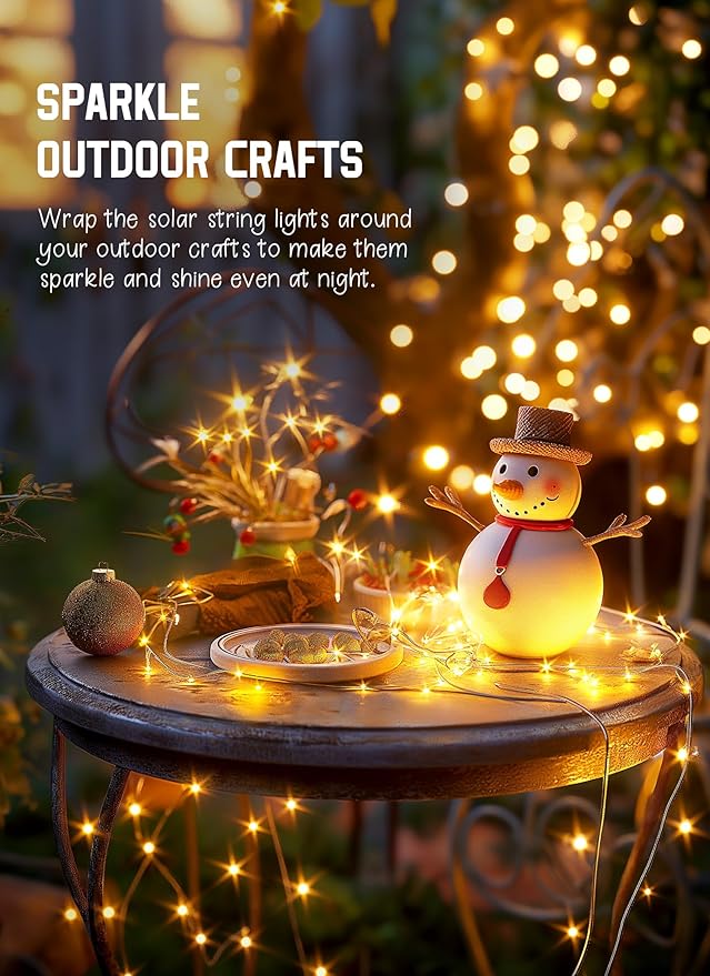 String Lights, 33 Ft 100 LED Warm White Solar Powered, IP65 Waterproof