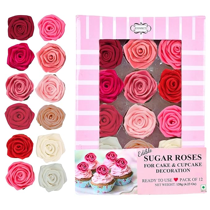 Edible Cake Toppers: 12 Sugar Roses, 1.5 Inch, Multiple Colors