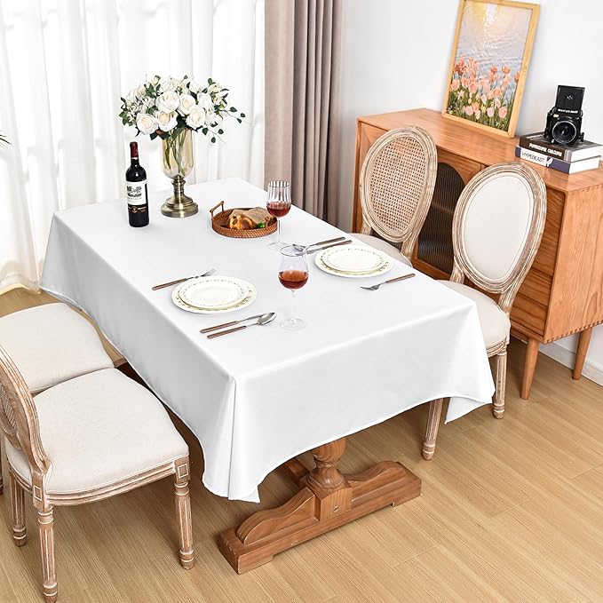 Fitable Faux Linen White Tablecloths for 8 Foot Rectangle Tables - 60 x 120 Inch - 6 Pack Fabric Textured Folding Table Clothes Faux Burlap Table Covers for Wedding, Party, Banquet, Birthday