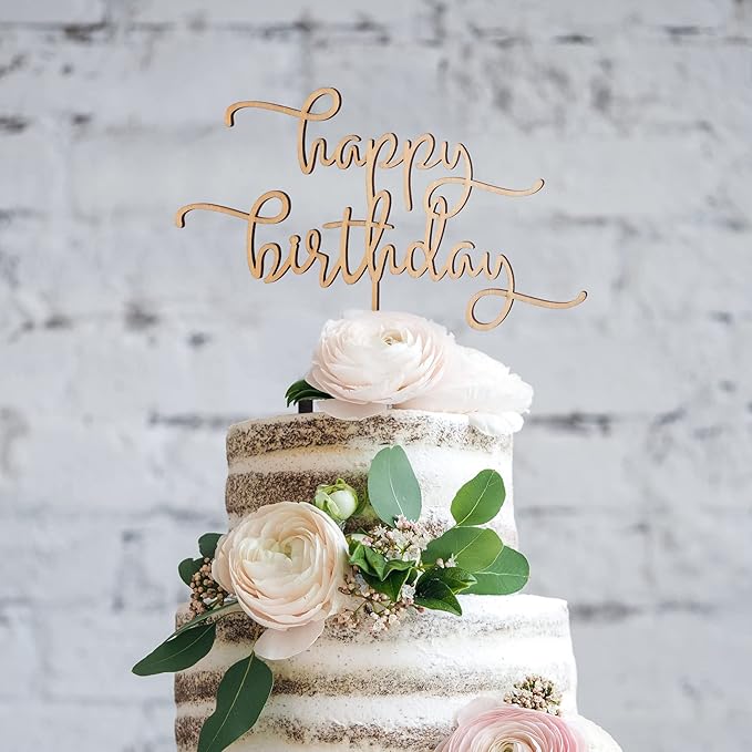 Birthday Cake Topper, Basswood Happy Birthday Sign, 8 x 7 Inch