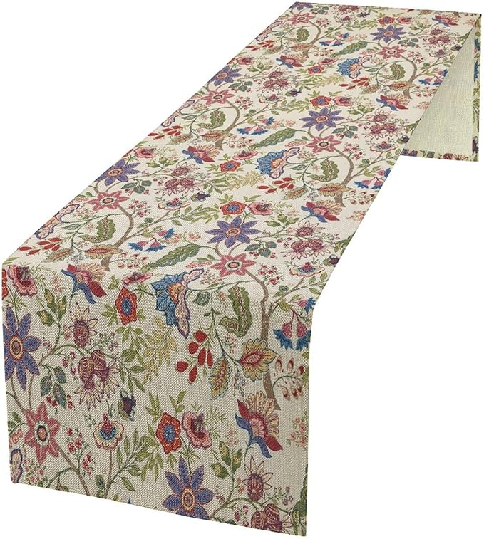 Spring Floral Table Runner, Boho Floral Pattern Natural Plant Table Decoration for Home Kitchen Restaurant Holiday Party,13in（33cm） W * 90in（229cm） L