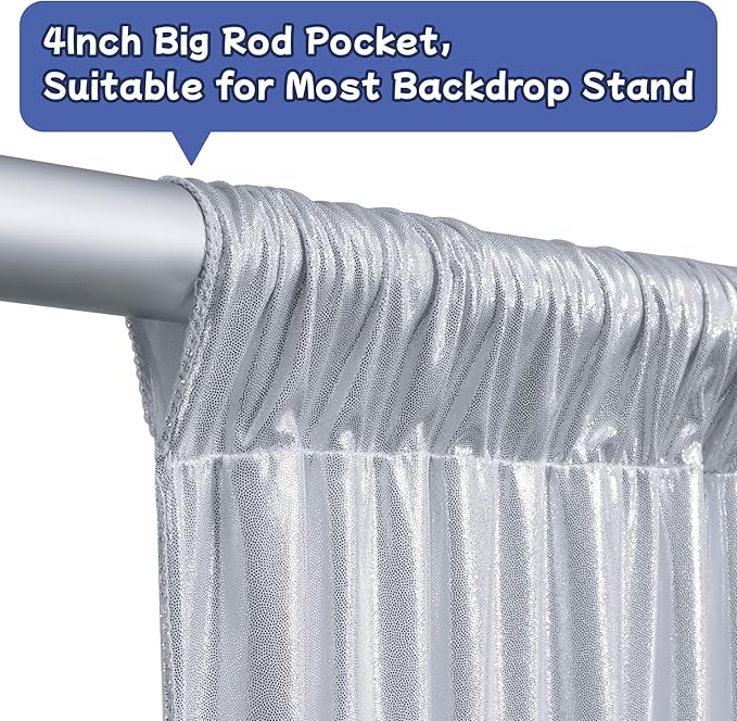 Backdrop Curtain Panels in Silver Glitter, 6 Pieces, 5 x 10 ft Each