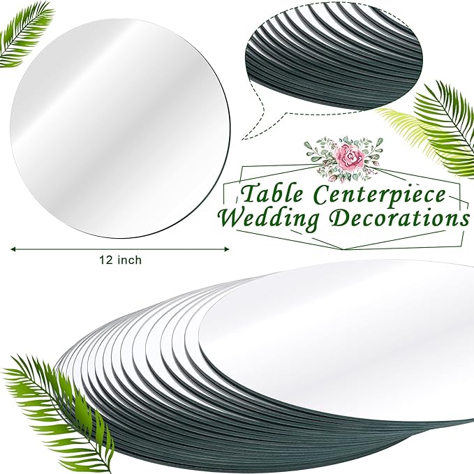Tuanse 18 Pcs 12 Inch Round Mirrors Centerpieces for Tables, Table Mirrors, Mirror Plates Set, Circle Glass Trays for Wedding, Baby Shower, Party Decorations, Crafts, Christmas, 2mm