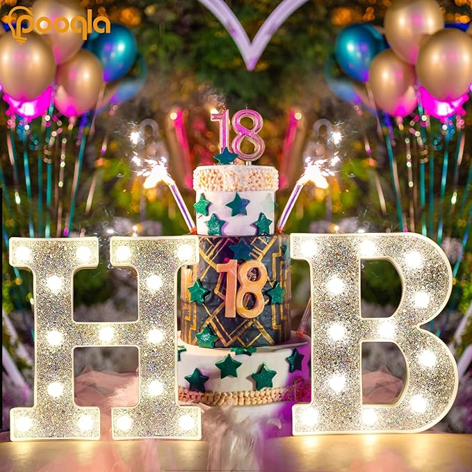 Pooqla Light Up Letters, LED Marquee Letters for Silver Birthday Decorations, Battery Powered Night Light Teenager Girl Room Decor, Gift for Girls Boys Wedding Bedroom Christmas Party Decor, Letter Z