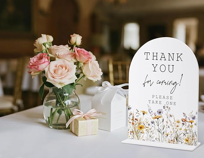 Wedding Signs for Ceremony and Reception, Boho Floral Acrylic Thank You for Coming Sign, Wedding Signage with Stand, Bridal Shower Table Centerpieces, Thank You Party Favors for Engagement Party, 26