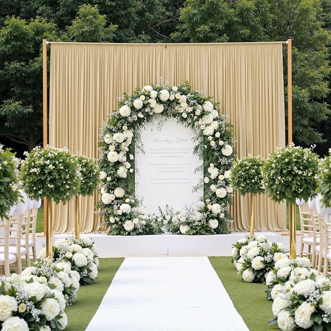 60ftx12ft Wrinkle Free Beige Backdrop Curtain, 12 Panels 12FT Height Beige Wedding Backdrop Drapes, Silky Polyester Back Drop Cloth for Birthday Photography Background Party Backdrop Draping