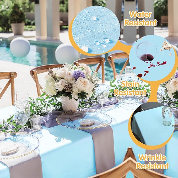 Tablecloths: 8 Pack Light Blue Polyester Rectangular, 70 x 120 Inch