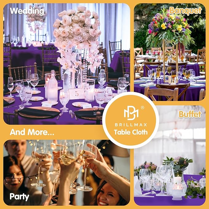 Tablecloths, Round 132 Inch Purple Polyester, Pack of 4