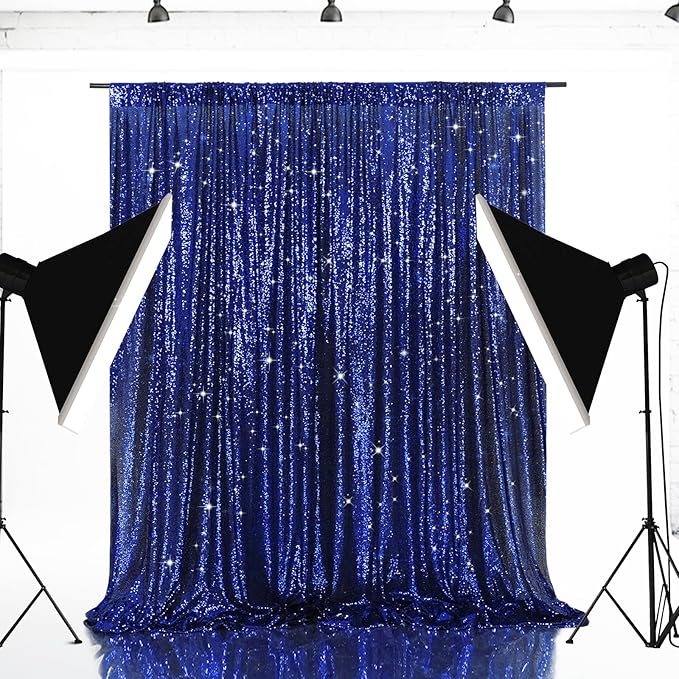 Eternal Beauty Navy Blue Sequin Backdrop, 6x6 Ft Glitter Background Curtains for Shimmer Photography Party Wedding Birthday Independence Day Back Drop Decor