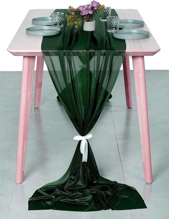 MDS Halloween Chiffon Table Runner - 25 Pack, 29 x 170 Inches, 14ft Each - Sheer Spooky Table Runners for Haunted House Parties, Trick-or-Treat Tables, Witchy Décor, Wedding & Events - Hunter Green
