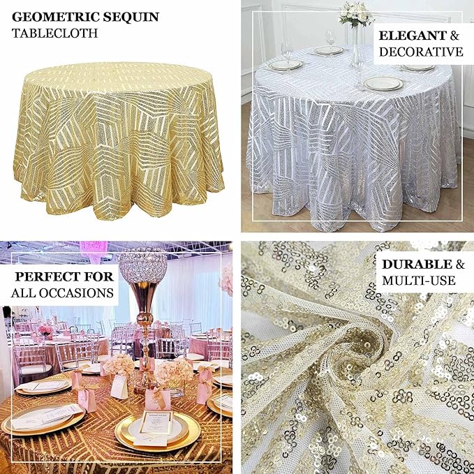 Efavormart 120" Black Sparkly Sequin Geometric Tulle Round Tablecloth