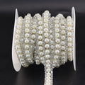 Jerler Rhinestone Trim Applique 2 Yards 2 Rows Crystal Chain Banding Diamond Inlaid White Pearl Beaded Rhinestones for Crafts Clothing and Bridal Embellishments Wedding Ideas Christmas Decorations