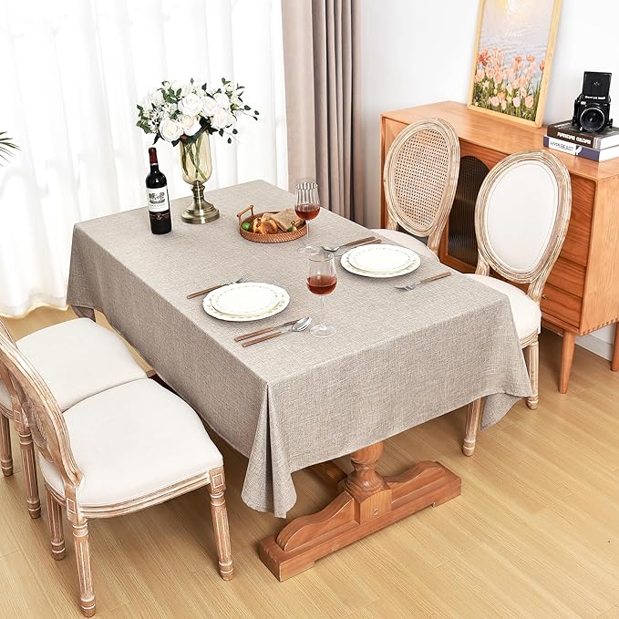 Fitable Faux Linen Tablecloths 2 Pack, Faux Burlap Fabric Table Clothes for Rectangle Tables, Rustic Table Covers for Kitchen Dining, Party, Farmhouse (Nature, 54 x 78 Inch)