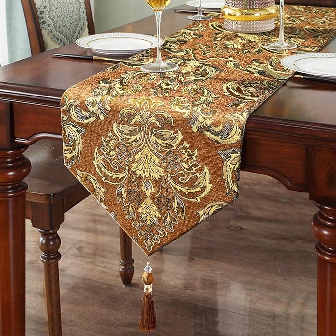 Table Runners 108 inches for Dining Room Dresser Christmas Thanksgiving Party Decorations (Caramel)