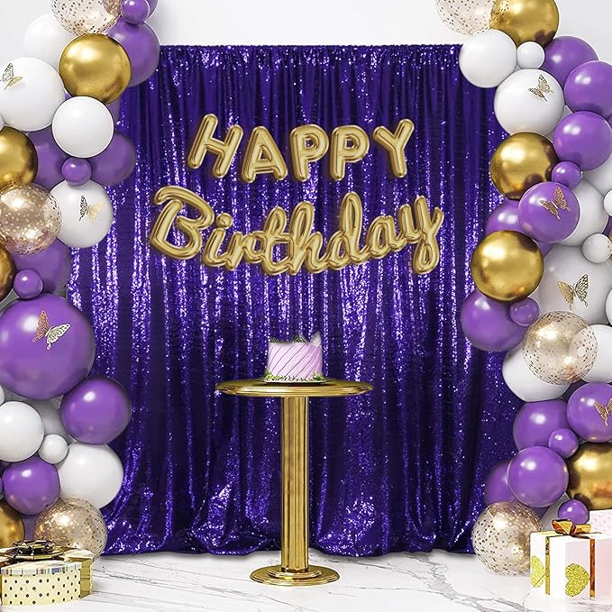 SquarePie Sequin Backdrop Curtain Not See Through Thick Glitter Background for Party 8FT x 8FT Purple
