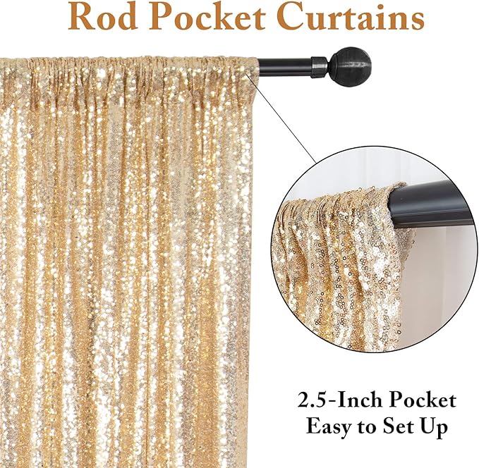 ShinyBeauty Light Gold Sequin Backdrop 10X10 Gold Drapes Curtain for Baby Shower, Shimmer Photo Background (10FTx10FT)