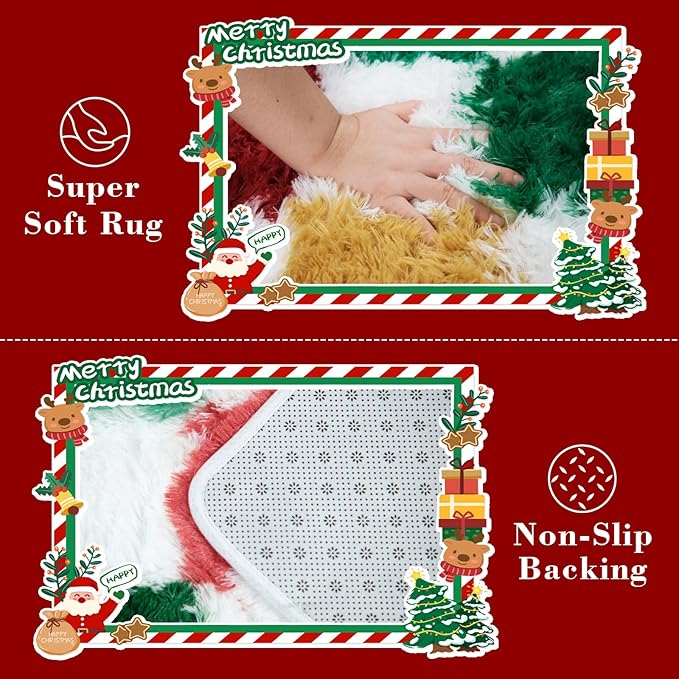 Area Rug 6x9 Plaid Holiday Rug in Red, Green, White and Gold